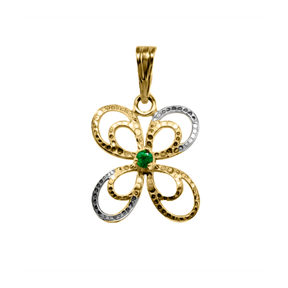Dije Flor en Oro Amarillo y Blanco 18k con Esmeralda
