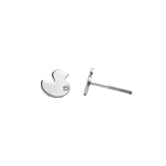 Topos de Patos con Diamante En Oro Blanco 18k