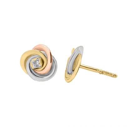 Topos De Rosa En Tres Oros 18k Para Mujer/ Niña