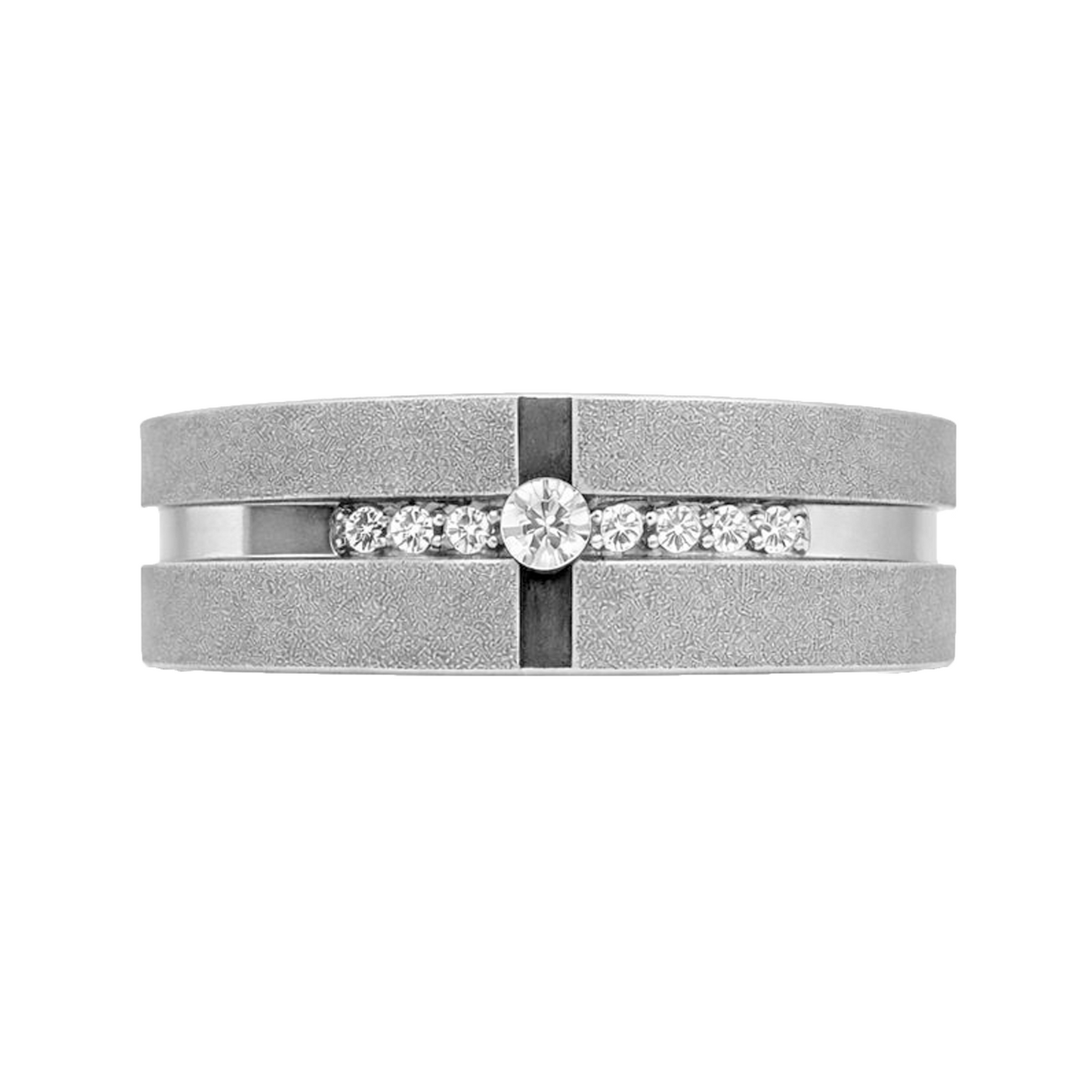 Anillo en Plata 950 con Diseño Cruzado y Línea de Circones Brillantes