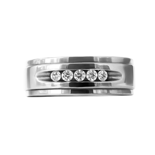 Anillo en Plata con Cinco Circones en Engaste Lineal