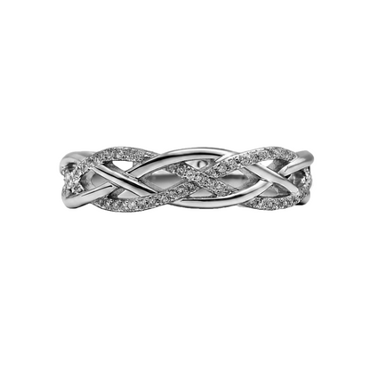 Anillo Cintillo trenzado en Oro Blanco 18k con Diamante