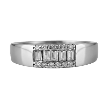 Anillo en Plata 950 con Circones Baguette y Brillantes en Doble Marco