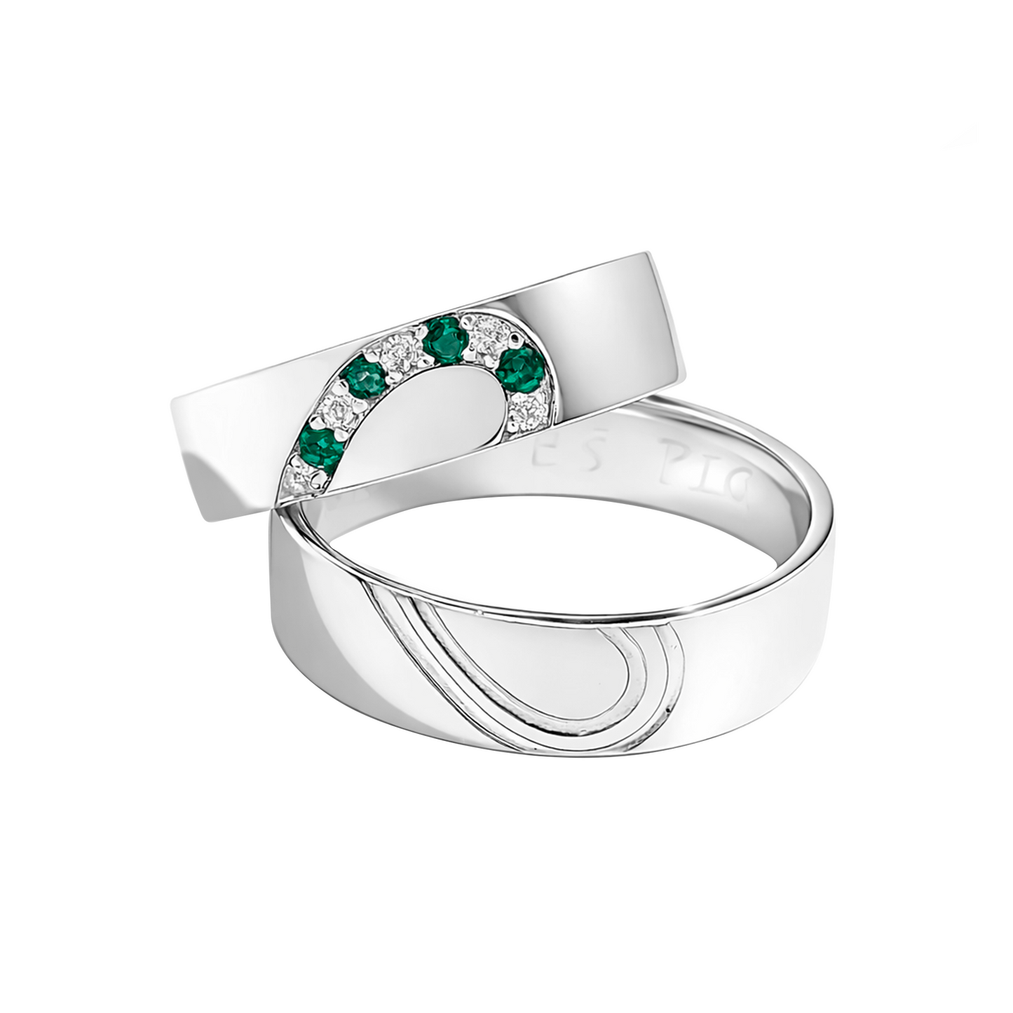 Argollas De Matrimonio Corazón Plata Esmeraldas Y Circones