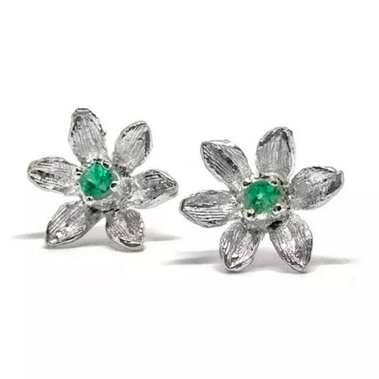 Topos Flor Esmeralda Natural Colombiana En Plata 925 Certificado