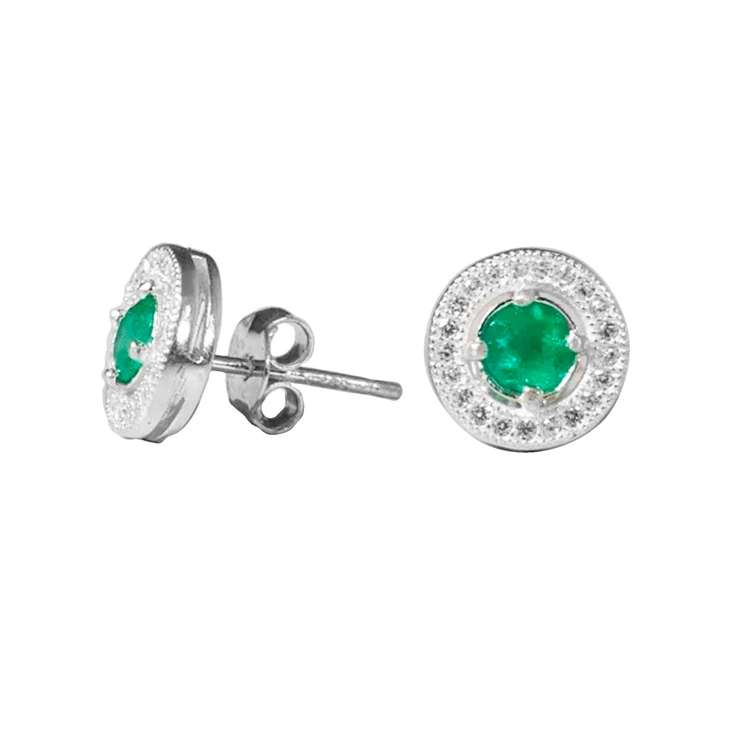 Aretes Topos En Plata Con Esmeralda Natural