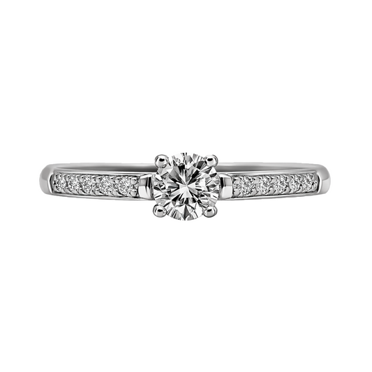 Anillo compromiso y Diamantes, oro blanco 18k