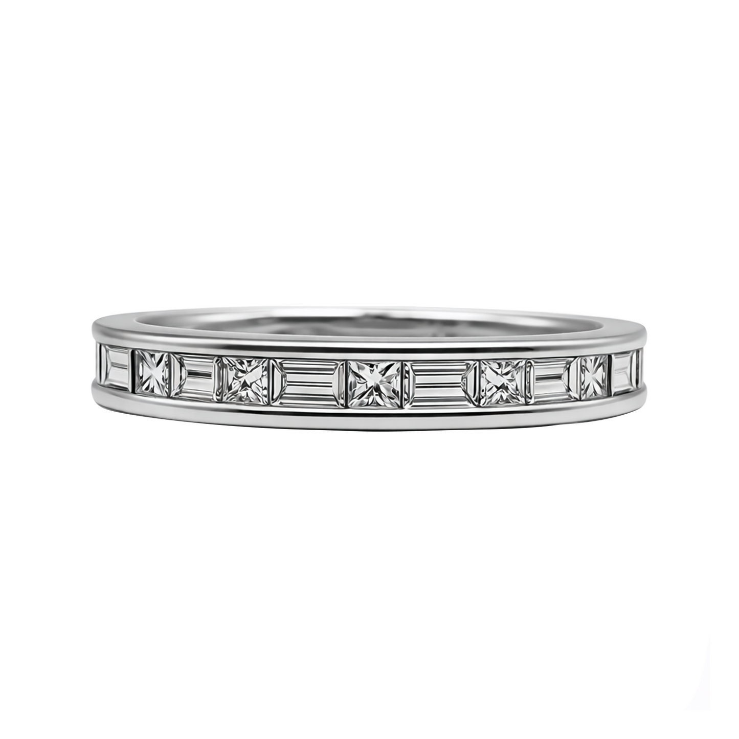 Anillo Sin Fin Intercalado de Diamantes en Oro Blanco 18 k  Delgado