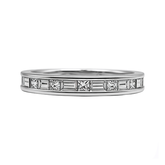 Anillo Sin Fin Intercalado de Diamantes en Oro Blanco 18 k  Delgado