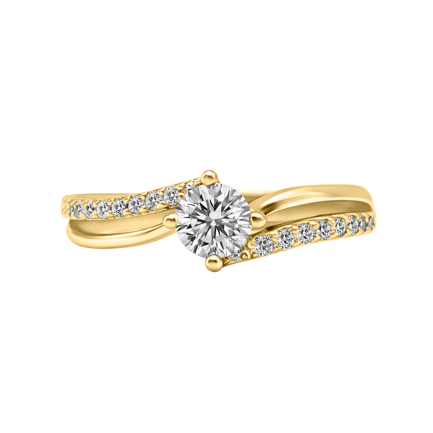 Anillo Cruzado En Oro Amarillo 18k Con Circón
