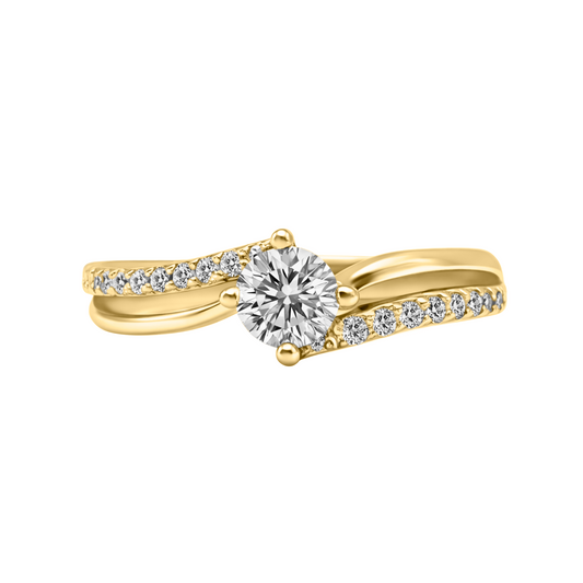 Anillo Cruzado En Oro Amarillo 18k Con Circón