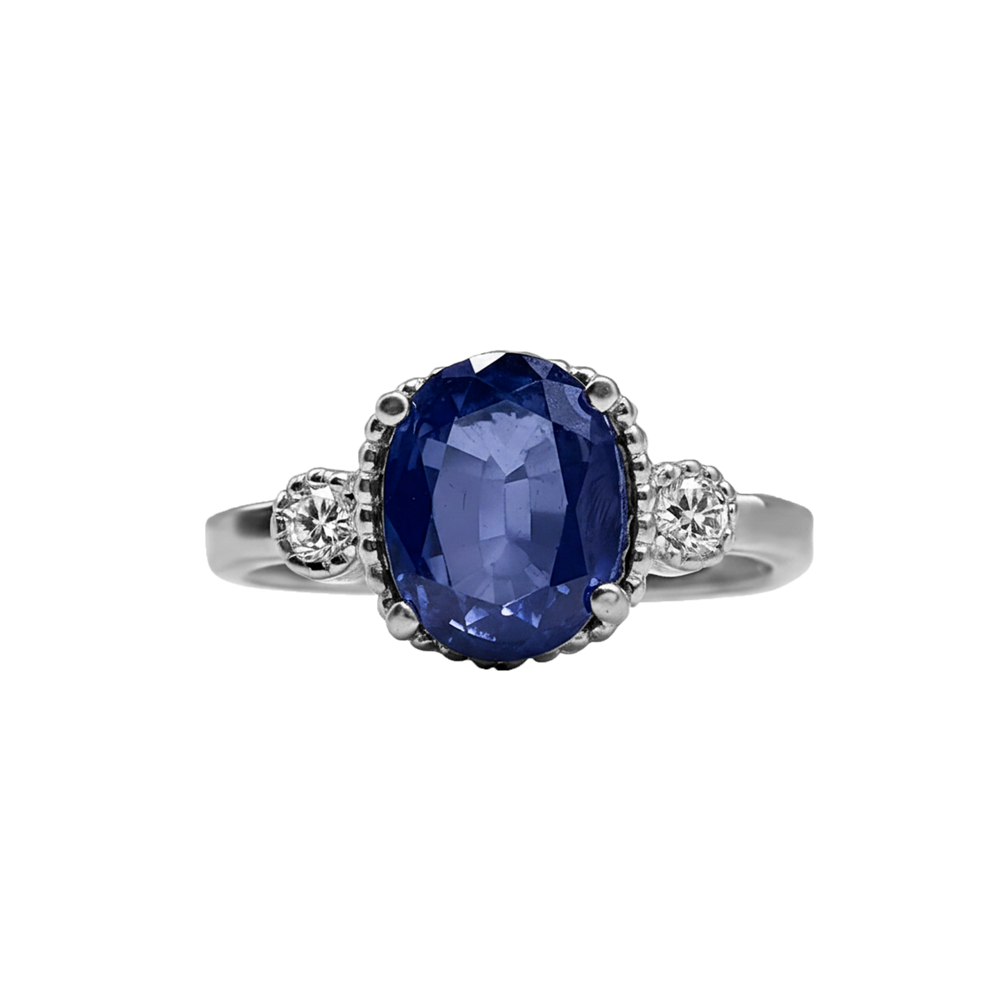 Anillo De Zafiro Con Diamantes En Oro Blanco 18k