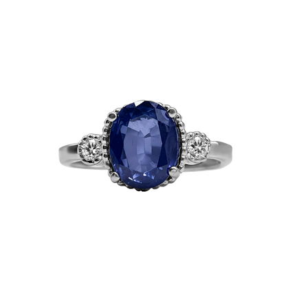 Anillo De Zafiro Con Diamantes En Oro Blanco 18k