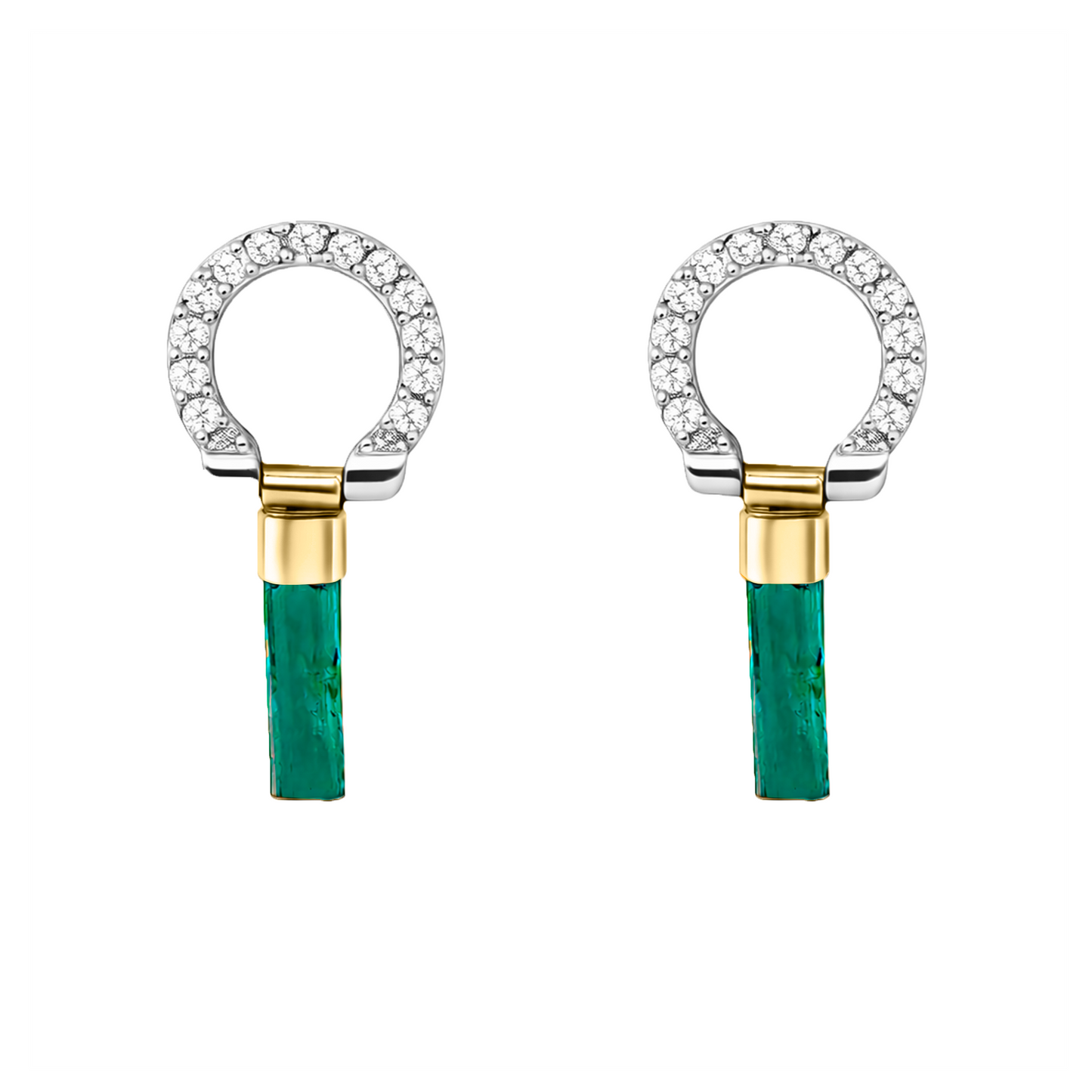 Aretes Con Canutillos En Esmeralda Con Diamantes En Oro Blanco 18k