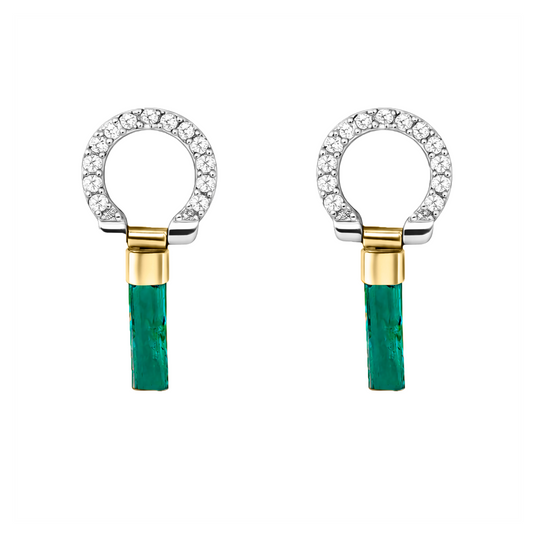 Aretes Con Canutillos En Esmeralda Con Diamantes En Oro Blanco 18k