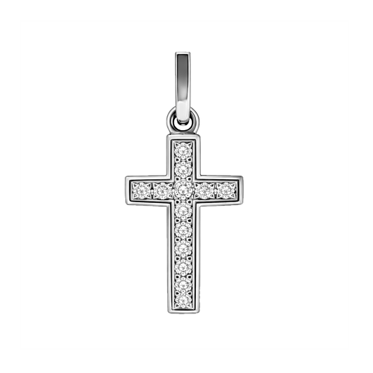 Dije Cruz en Oro Blanco 18 K con Diamante