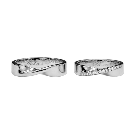 Anillo Rotado En Plata950 rodio Efecto Oro Blanco