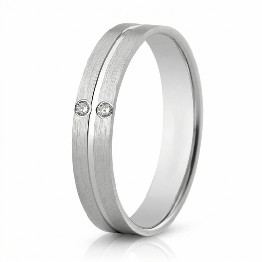 Anillo de matrimonio con rodio efecto Baño de Oro Blanco en Plata  con circones