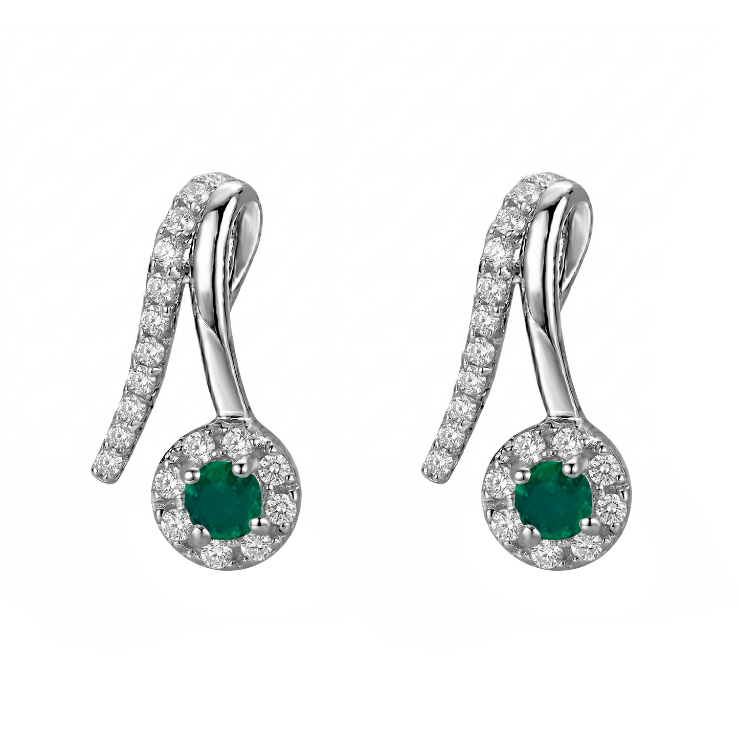 Aretes de Tacones con Esmeralda y Diamantes en Oro Blanco 18k