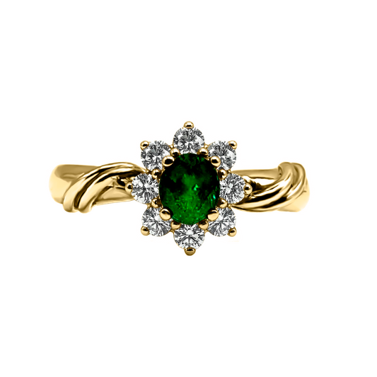 Anillo Marquesa Esmeralda y Diamantes en Oro Amarillo 18 k