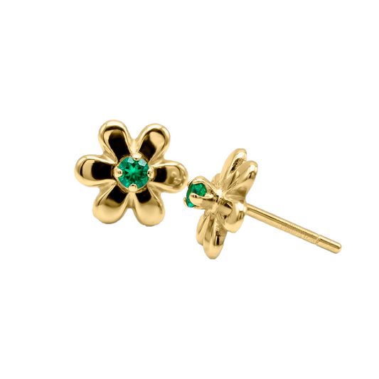Topos Flor En Oro Amarilo , Con Esmeralda