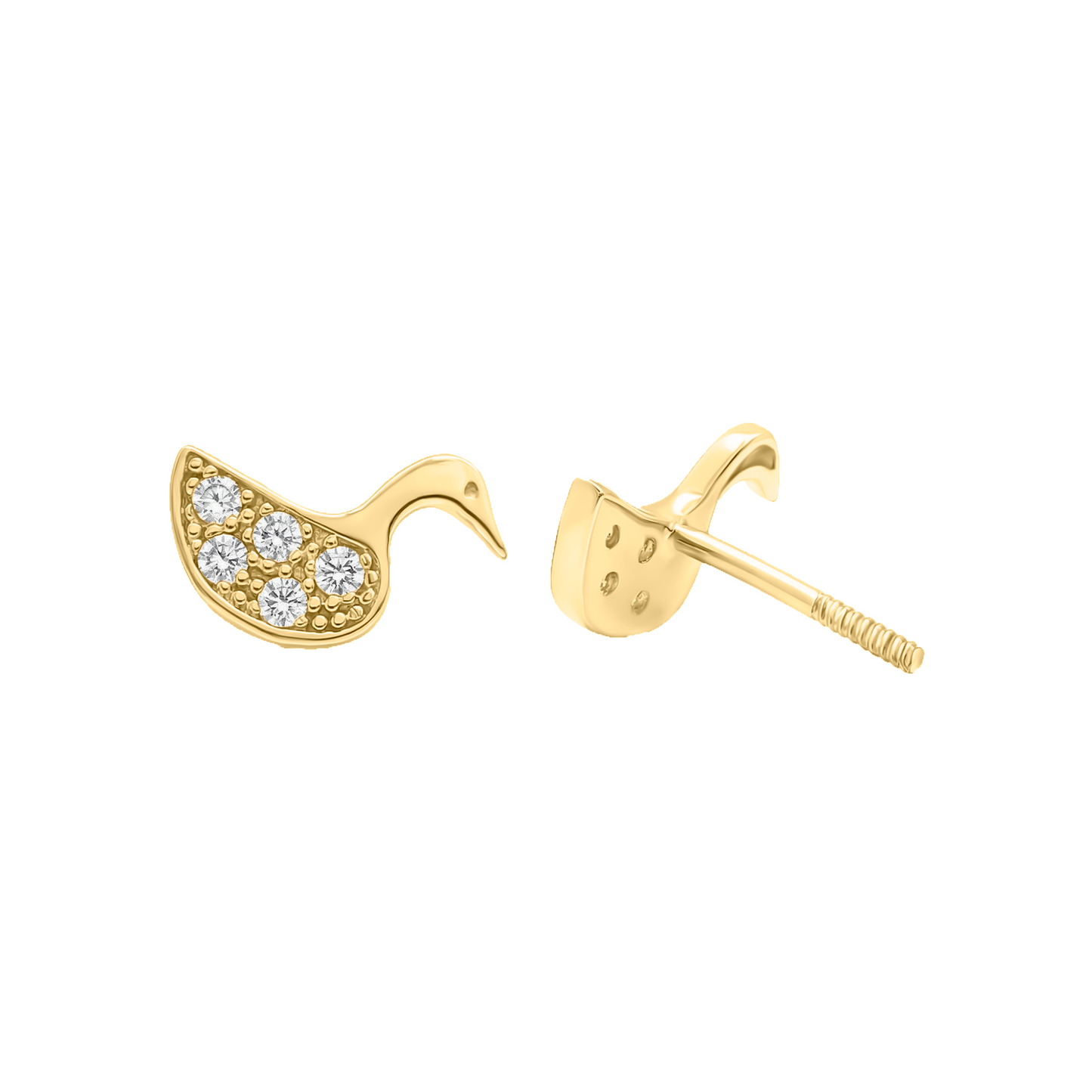Topos De Pato Con Circon En Oro Amarillo 18k Para Mujer/ N