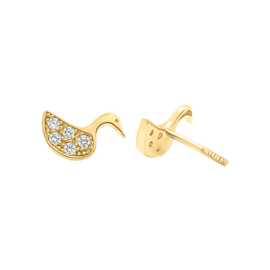 Topos De Pato Con Circon En Oro Amarillo 18k Para Mujer/ N