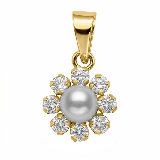 Dije Perla Oro Amarillo 18 k flor