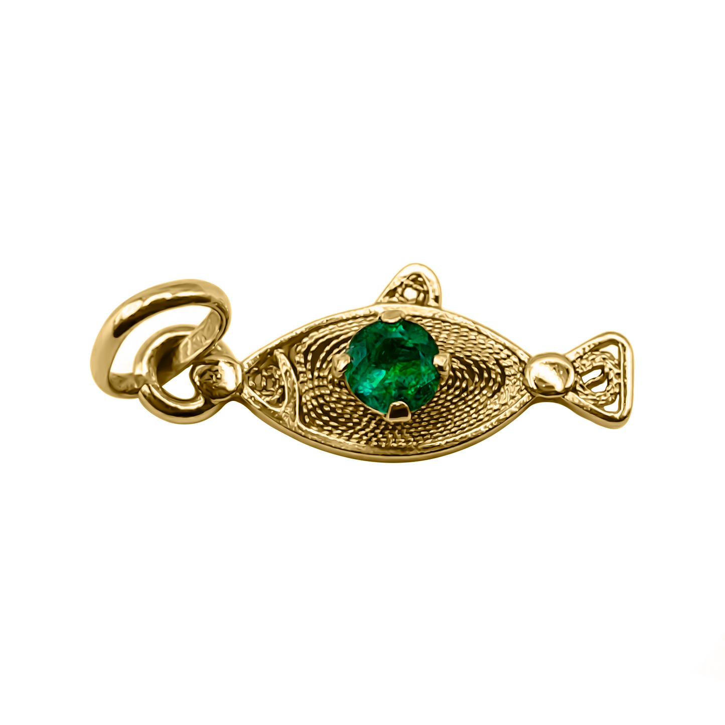 Dije Pez en Esmeralda y Oro Amarillo 18k