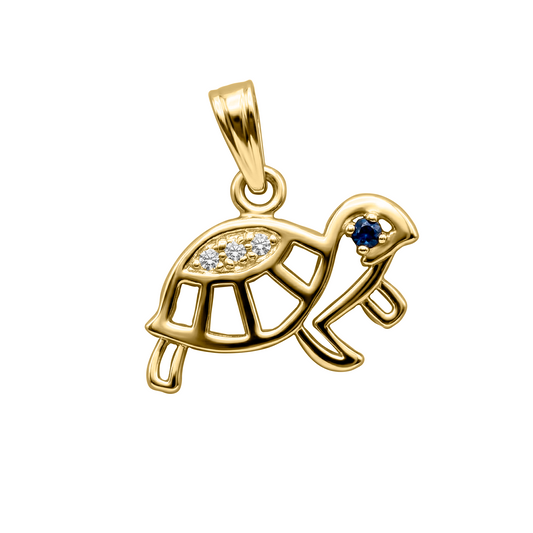 Dije Tortuga  en Oro Amarillo 18k con Circones
