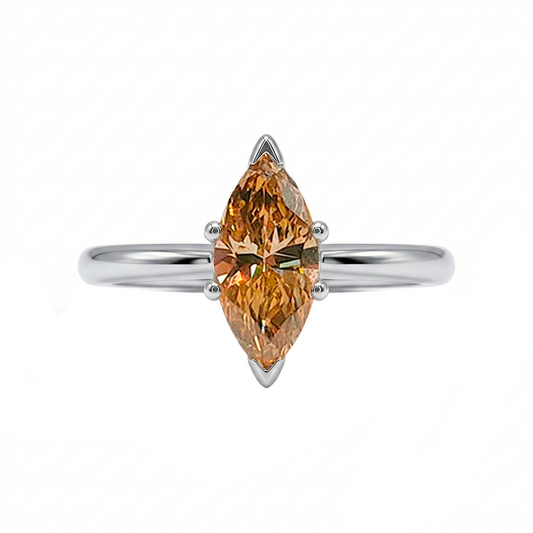 Anillo Solitario en Oro Blanco 18K con Diamante Marquise