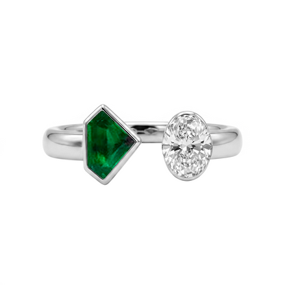 Anillo Flecha Esmeralda  con Diamante en Oro Blanco 18k