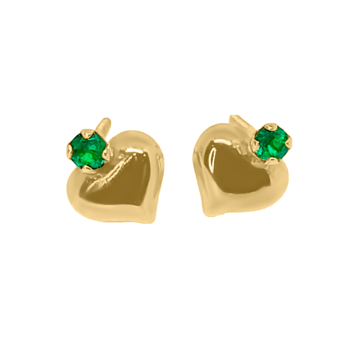 Topos De Corazón En Oro Amarillo 18k, Con Esmeralda