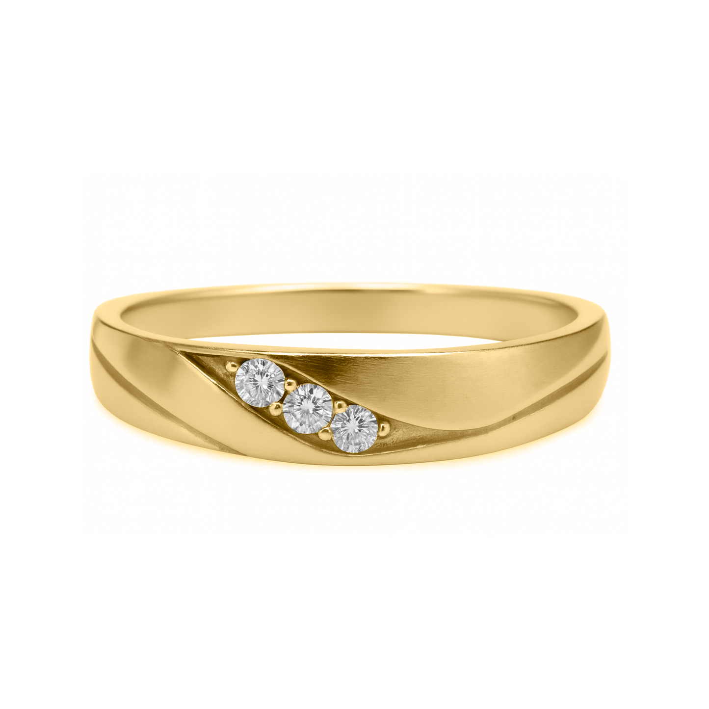 Anillo en oro 10kcon Tres Circones Incrustados en Línea Curva – Diseño Moderno y Sofisticado
