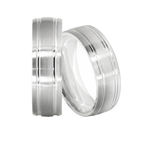 Argollas de Matrimonio en plata diseño surcos  Efecto Oro Blanco