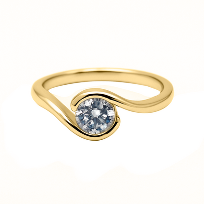 Anillo Solitario de Compromiso en oro 10k y 14k Hombros Cruzados