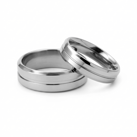 Argollas de Matrimonio en plata Diseño de linea rodio Efecto Oro Blanco