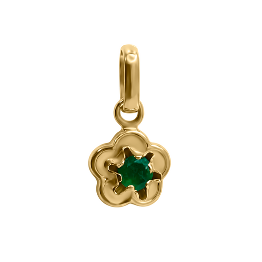 Dije De Flor Con Esmeralda En Oro Amarillo 18k