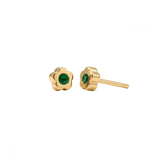 Topos De Flor Con Esmeralda En Oro Amarillo 18k