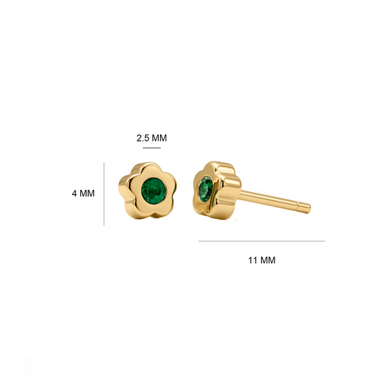 Topos De Flor Con Esmeralda En Oro Amarillo 18k