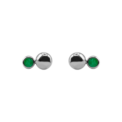 Aretes En Oro Blanco 18k Con Esmeralda