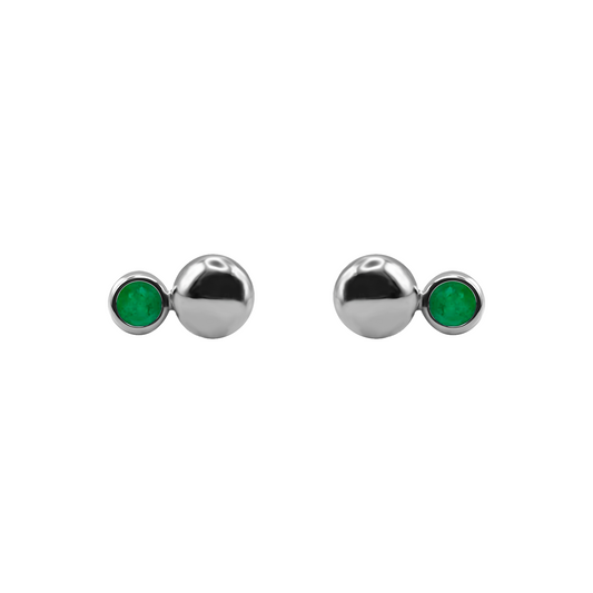Aretes En Oro Blanco 18k Con Esmeralda
