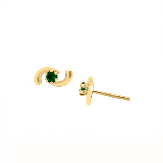 Topos De Olas En Oro Amarillo 18k, Con Esmeralda