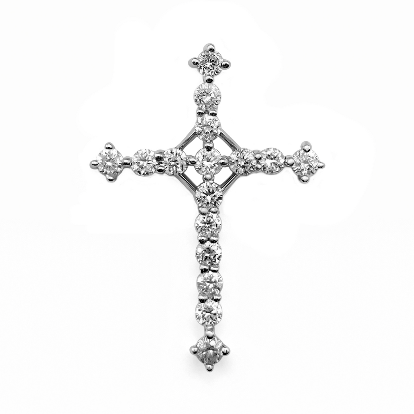 Dije Cruz  Med en Oro Blanco 18 K con Diamante