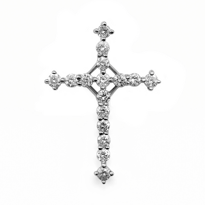 Dije Cruz  Med en Oro Blanco 18 K con Diamante