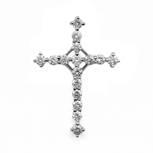 Dije Cruz  Med en Oro Blanco 18 K con Diamante