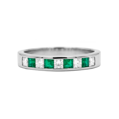 Cintillo con esmeraldas y diamantes Princes en Oro blanco 18 k