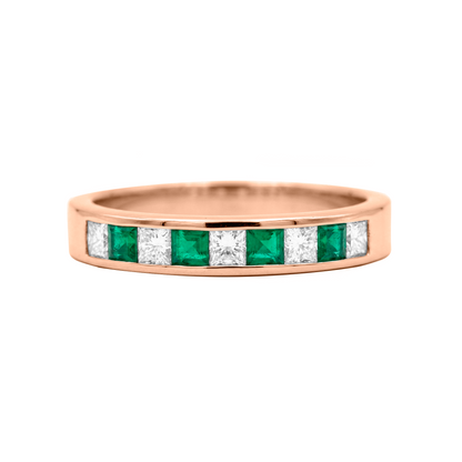 Cintillo con esmeraldas y diamantes Princes en Oro blanco 18 k