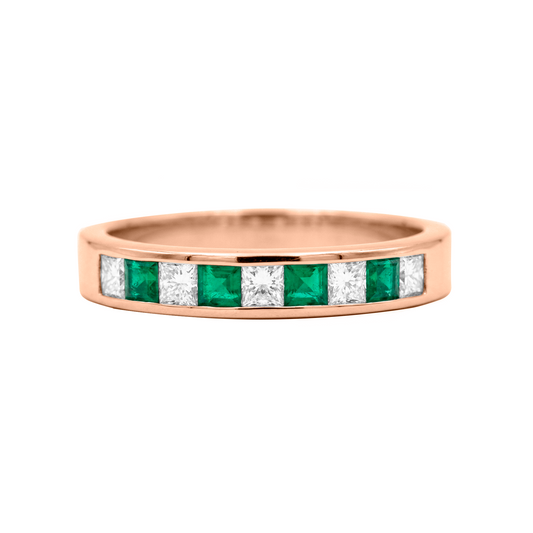 Cintillo con esmeraldas y diamantes Princes en Oro blanco 18 k