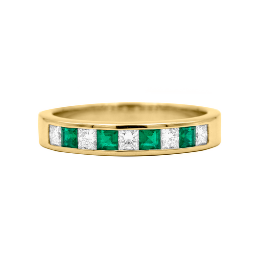 Cintillo con esmeraldas y diamantes Princes en Oro blanco 18 k